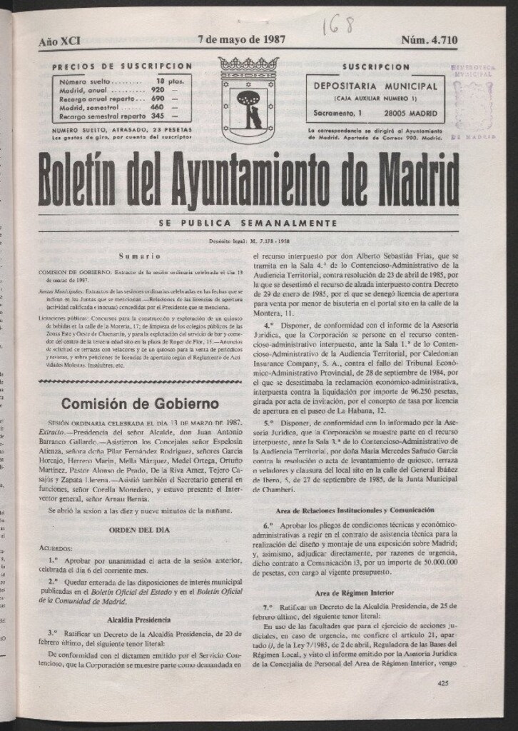 Miniatura de Boletín del Ayuntamiento de Madrid del 7 de mayo de 1987