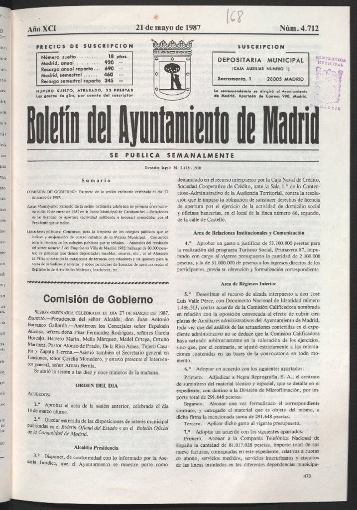 Miniatura de Boletín del Ayuntamiento de Madrid del 21 de mayo de 1987