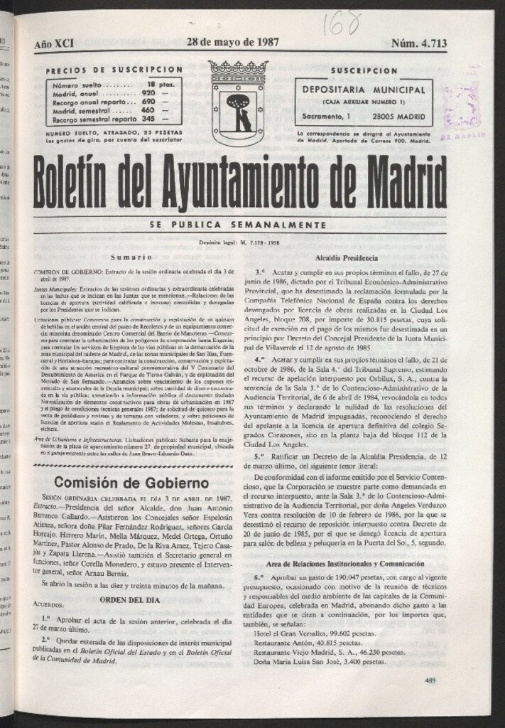 Miniatura de Boletín del Ayuntamiento de Madrid del 28 de mayo de 1987