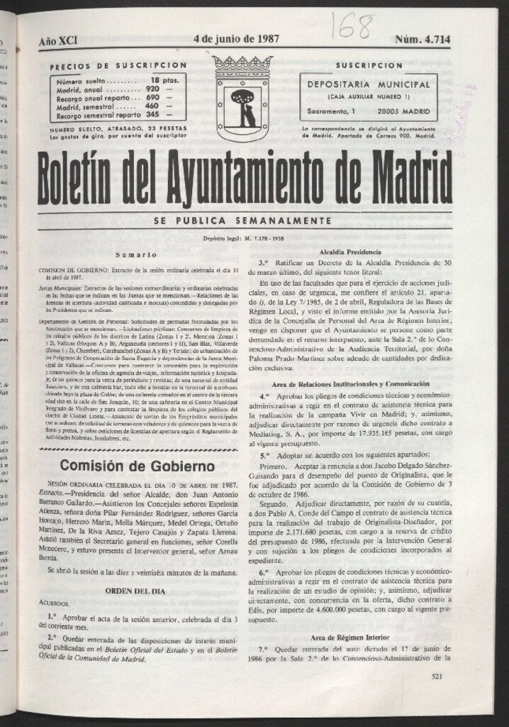 Miniatura de Boletín del Ayuntamiento de Madrid del 4 de junio de 1987