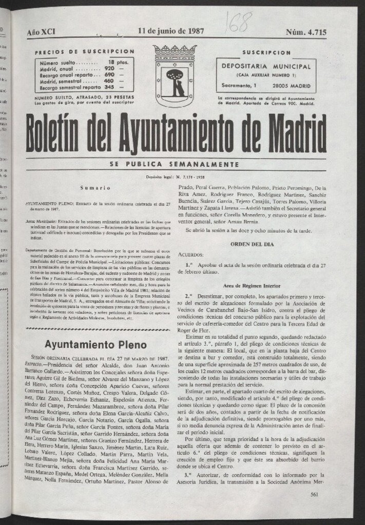 Miniatura de Boletín del Ayuntamiento de Madrid del 11 de junio de 1987