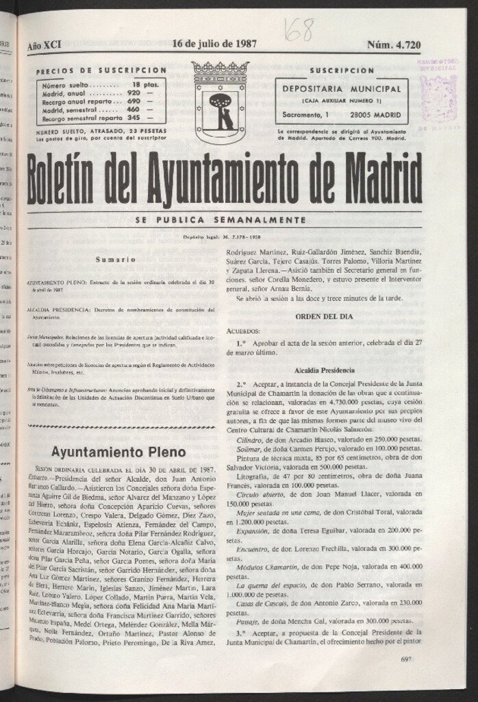 Miniatura de Boletín del Ayuntamiento de Madrid del 16 de julio de 1987