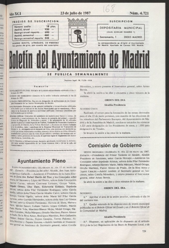 Miniatura de Boletín del Ayuntamiento de Madrid del 23 de julio de 1987