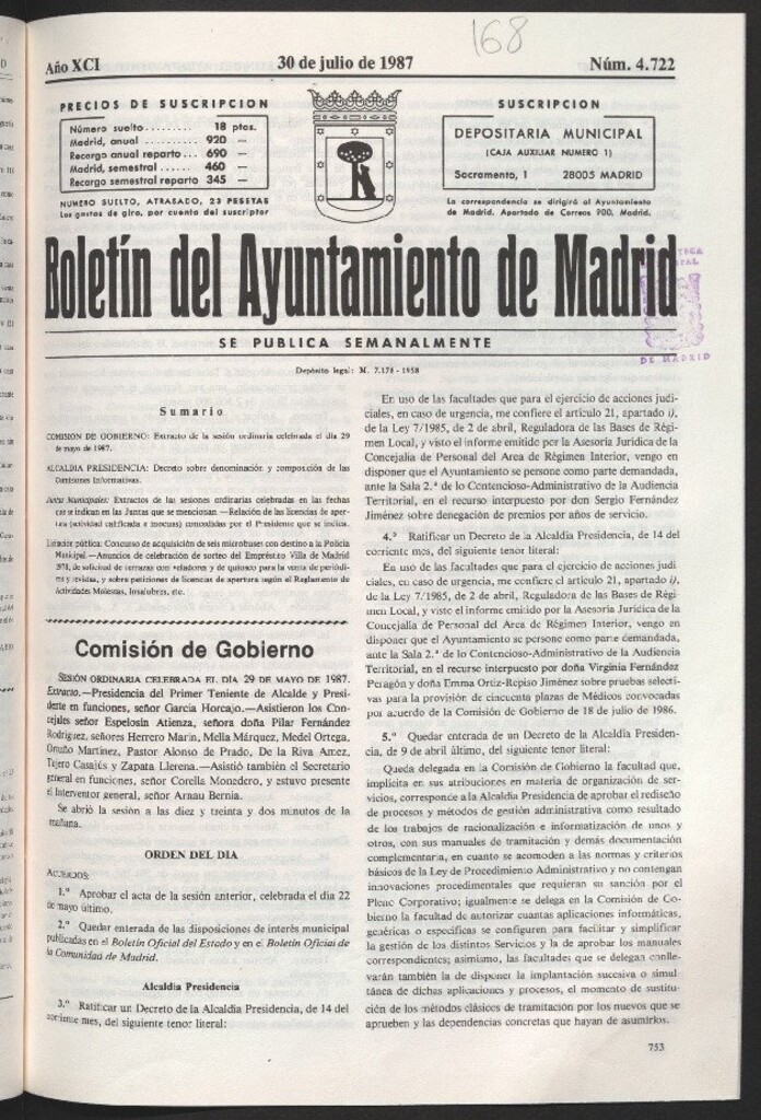Miniatura de Boletín del Ayuntamiento de Madrid del 30 de julio de 1987
