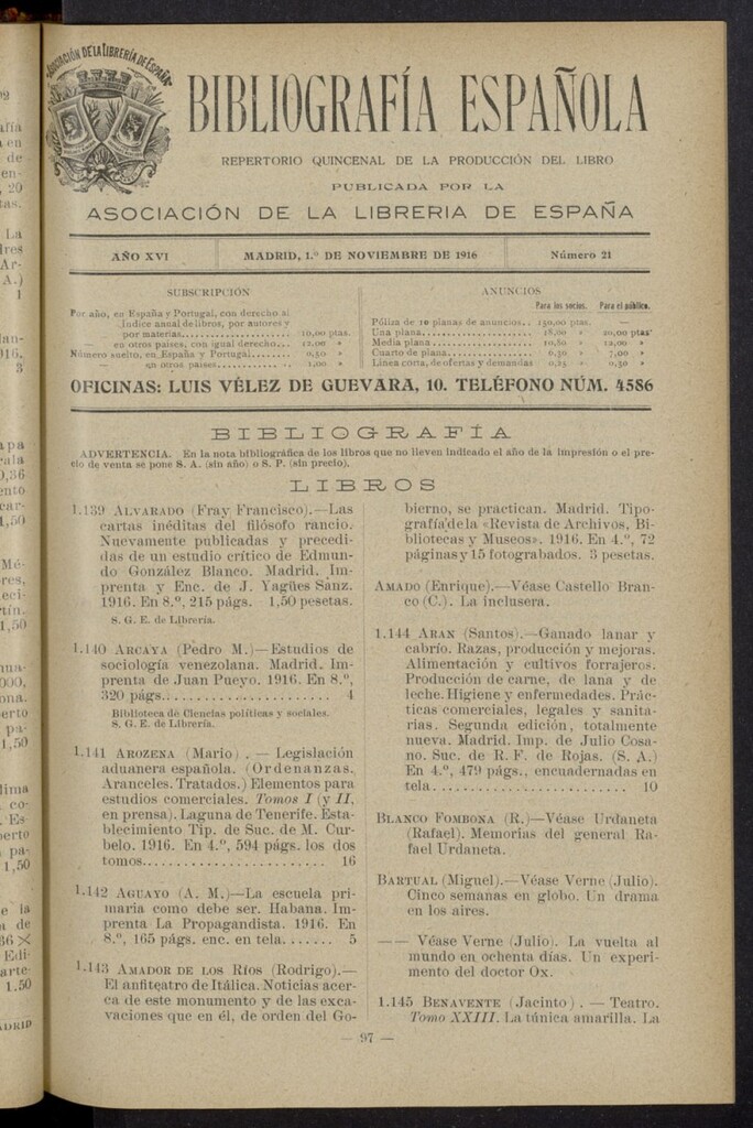 Miniatura de Bibliografía Española del 1 de noviembre de 1916