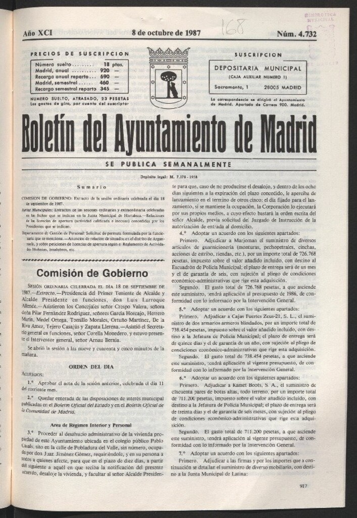 Miniatura de Boletín del Ayuntamiento de Madrid del 8 de octubre de 1987