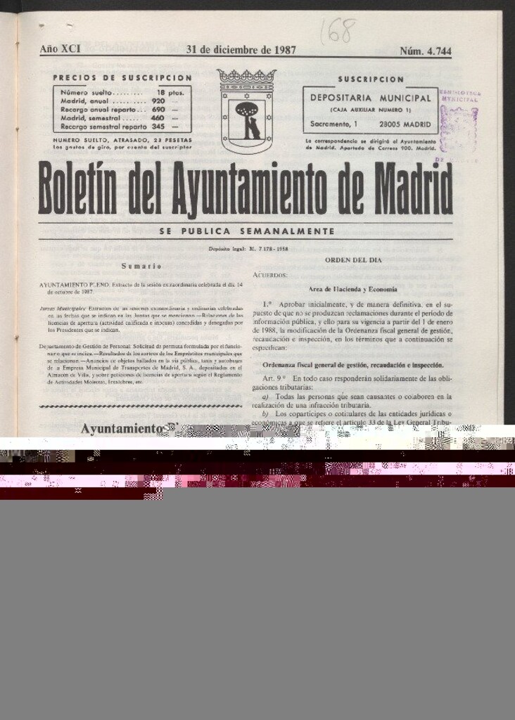 Miniatura de Boletín del Ayuntamiento de Madrid del 31 de diciembre de 1987