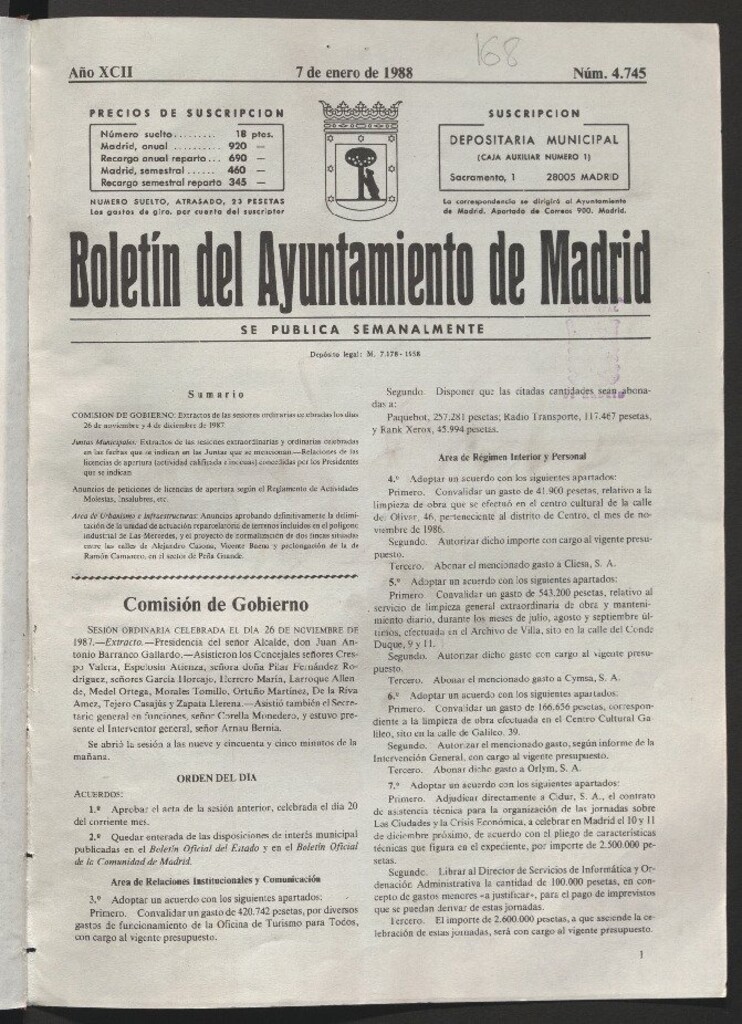 Miniatura de Boletín del Ayuntamiento de Madrid del 7 de enero de 1988
