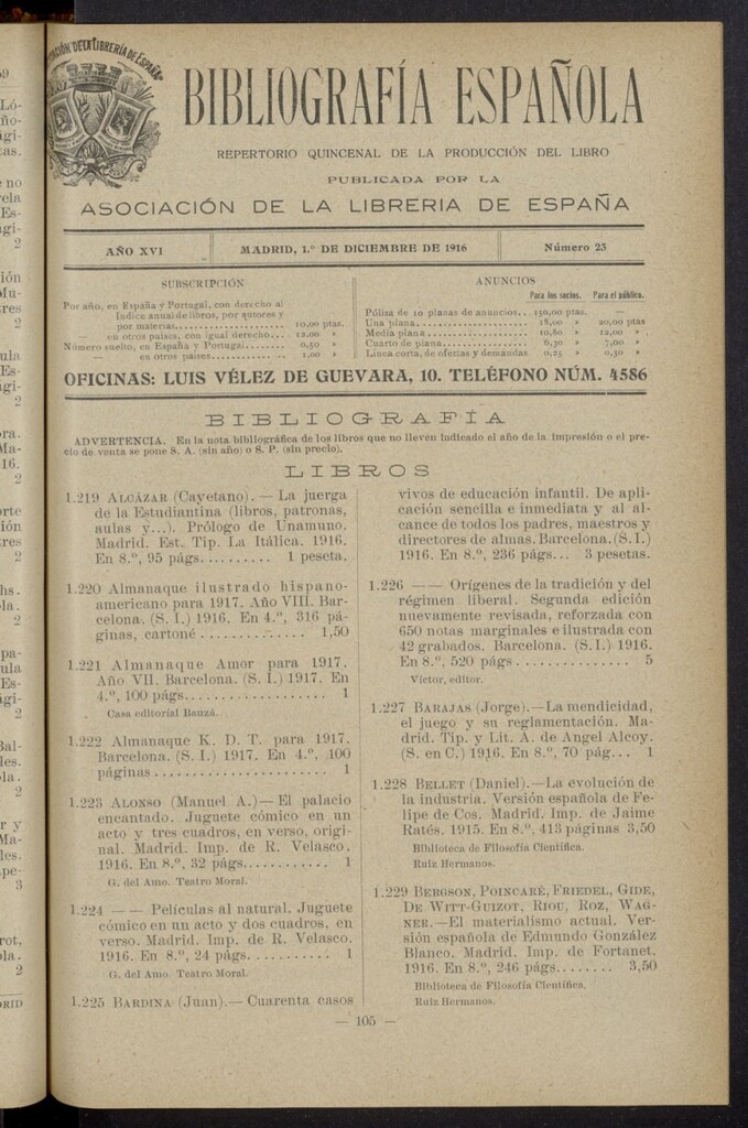 Miniatura de Bibliografía Española del 1 de diciembre de 1916