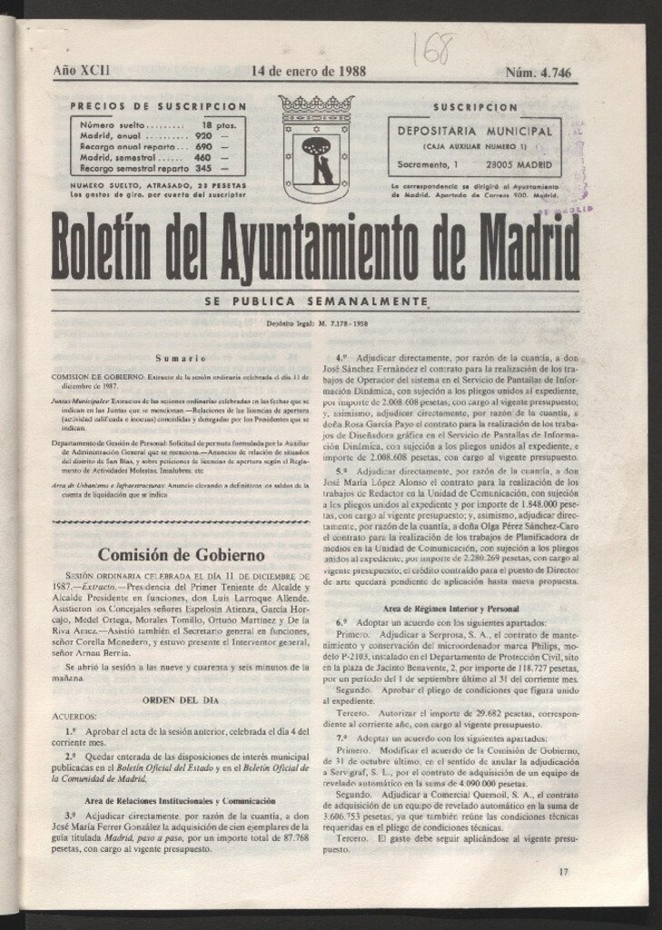 Miniatura de Boletín del Ayuntamiento de Madrid del 14 de enero de 1988