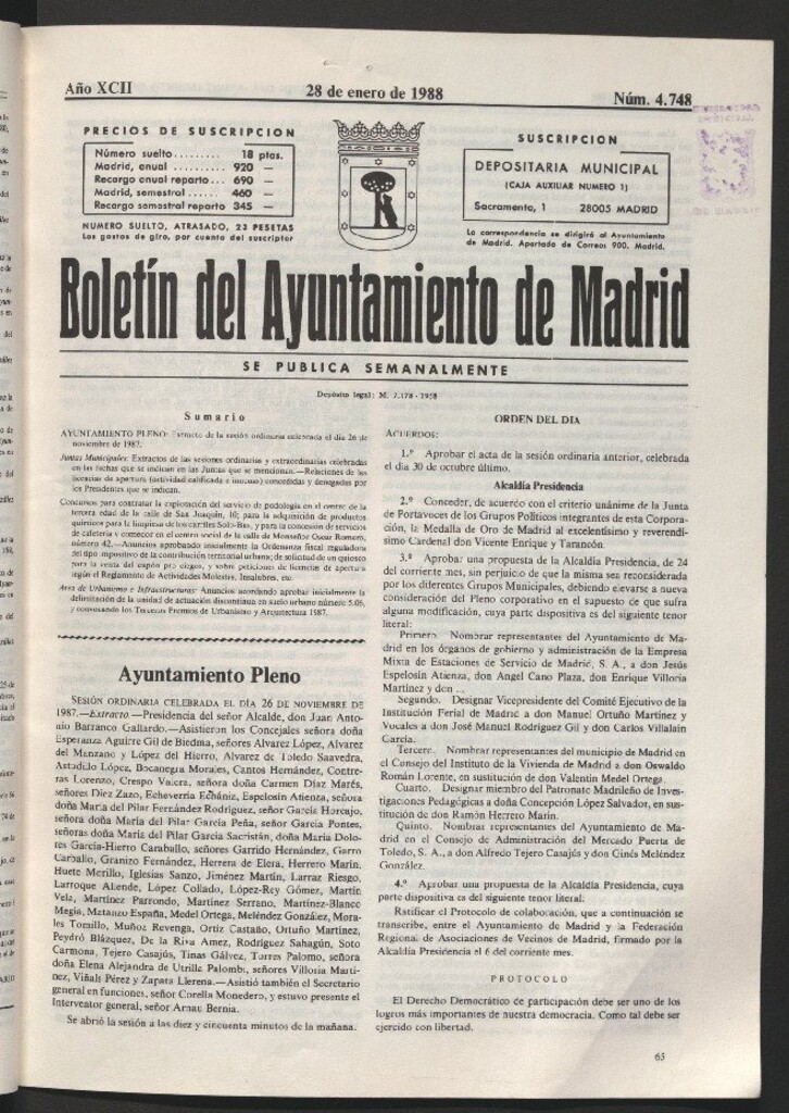 Miniatura de Boletín del Ayuntamiento de Madrid del 28 de enero de 1988