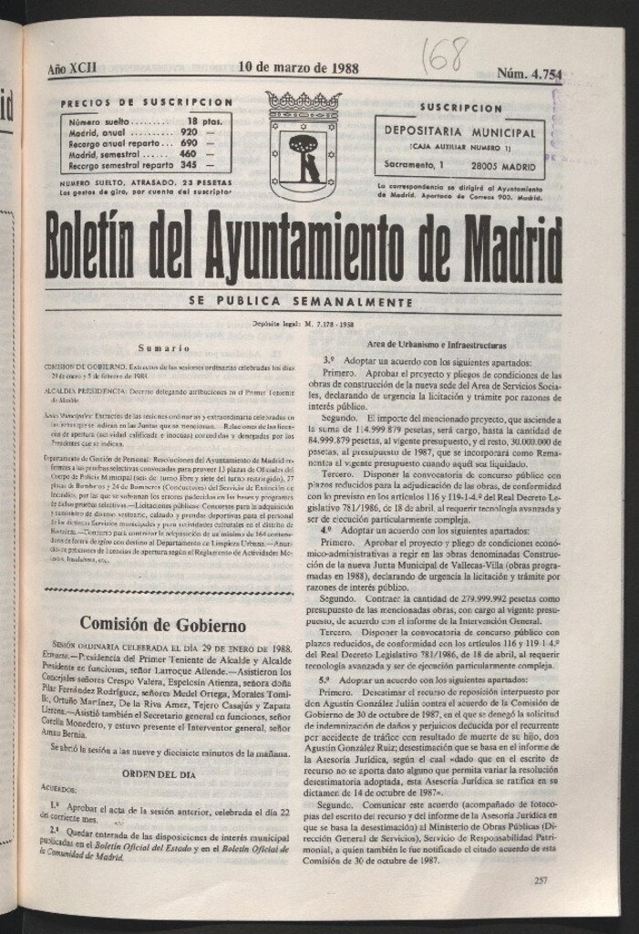 Miniatura de Boletín del Ayuntamiento de Madrid del 10 de marzo de 1988