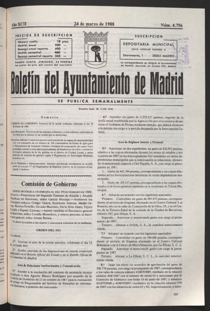 Miniatura de Boletín del Ayuntamiento de Madrid del 24 de marzo de 1988