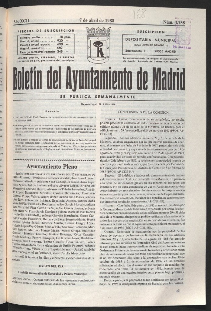 Miniatura de Boletín del Ayuntamiento de Madrid del 7 de abril de 1988