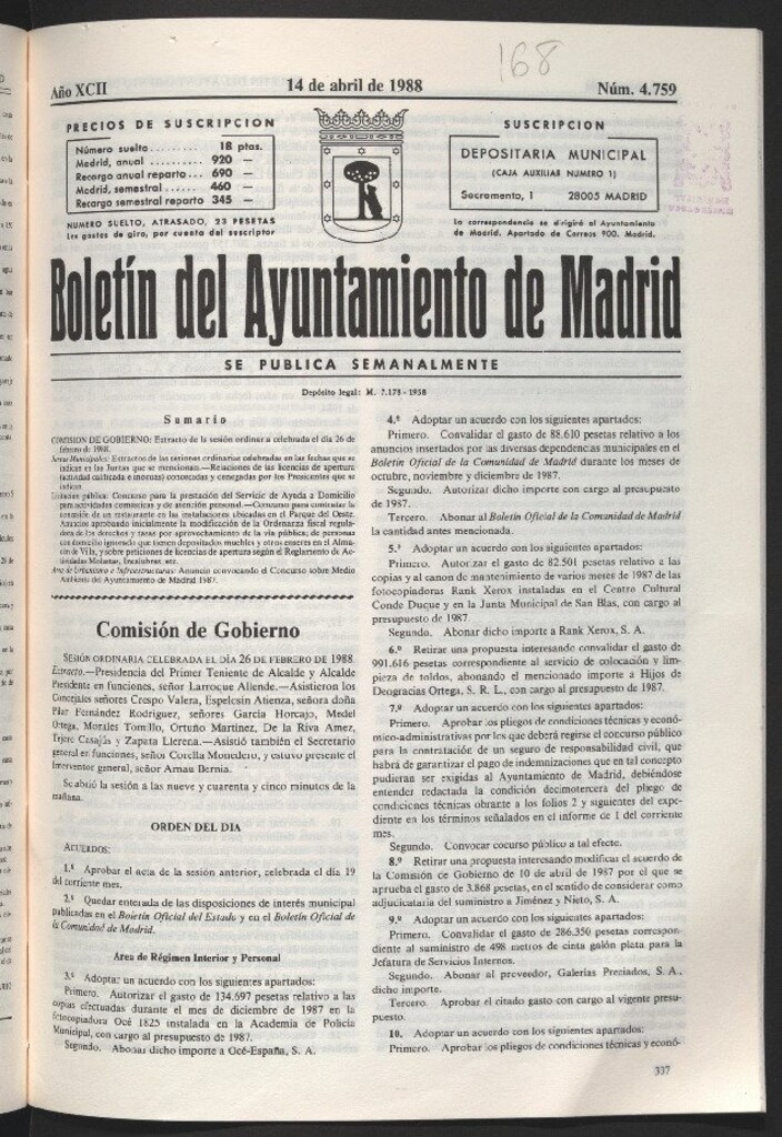 Miniatura de Boletín del Ayuntamiento de Madrid del 14 de abril de 1988