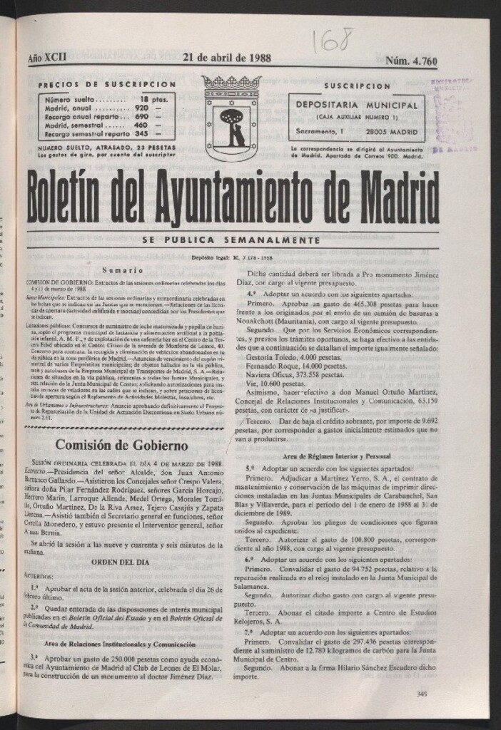Miniatura de Boletín del Ayuntamiento de Madrid del 21 de abril de 1988