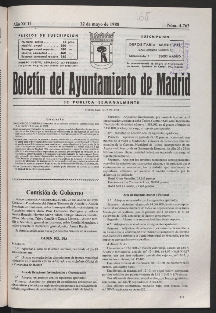 Miniatura de Boletín del Ayuntamiento de Madrid del 12 de mayo de 1988