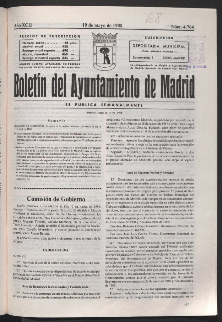 Miniatura de Boletín del Ayuntamiento de Madrid del 19 de mayo de 1988