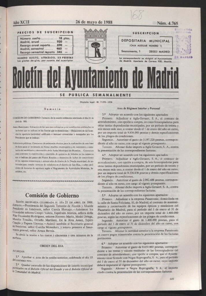 Miniatura de Boletín del Ayuntamiento de Madrid del 26 de mayo de 1988