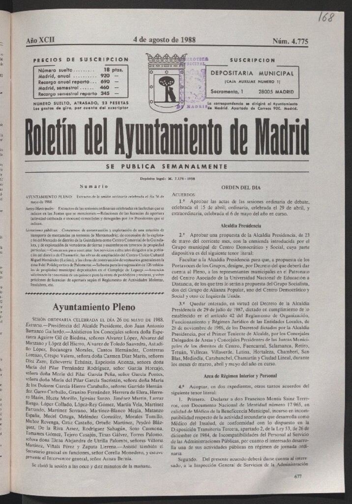 Miniatura de Boletín del Ayuntamiento de Madrid del 4 de agosto de 1988
