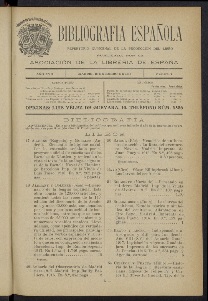 Miniatura de Bibliografía Española del 16 de enero de 1917