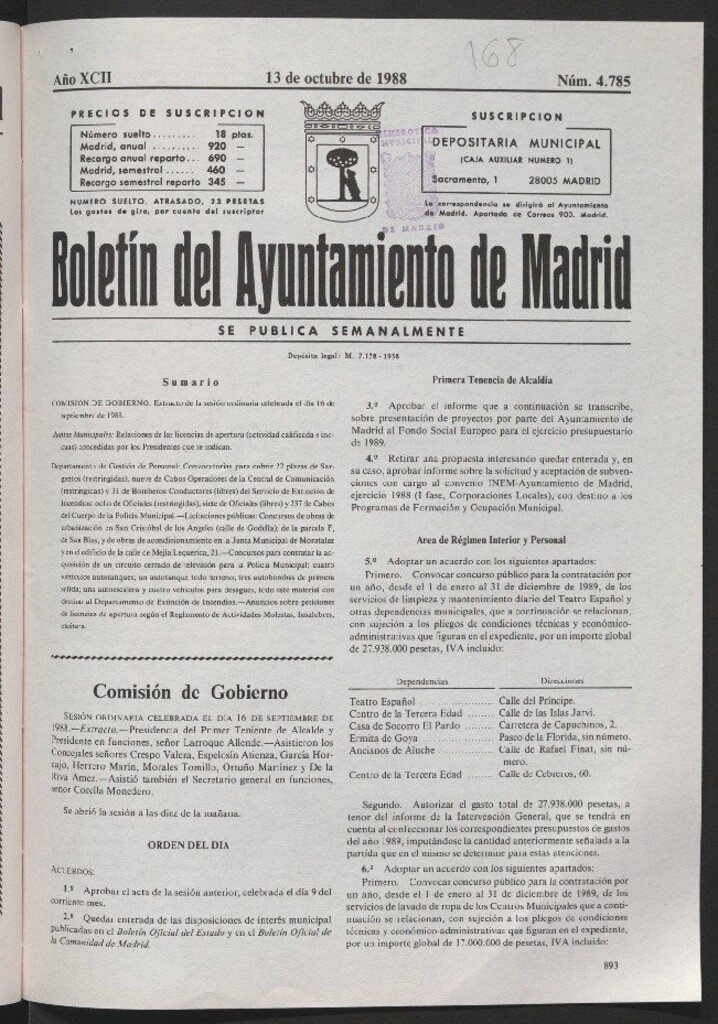 Miniatura de Boletín del Ayuntamiento de Madrid del 13 de octubre de 1988