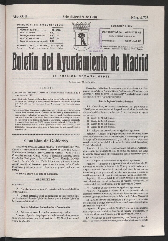 Miniatura de Boletín del Ayuntamiento de Madrid del 8 de diciembre de 1988