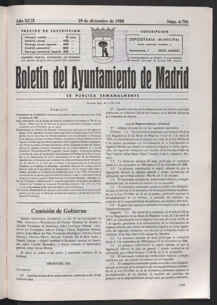 Miniatura de Boletín del Ayuntamiento de Madrid del 29 de diciembre de 1988