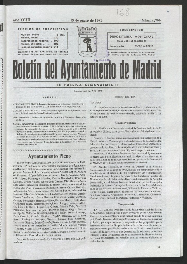 Miniatura de Boletín del Ayuntamiento de Madrid del 19 de enero de 1989