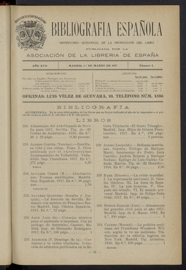 Miniatura de Bibliografía Española del 1 de marzo de 1917