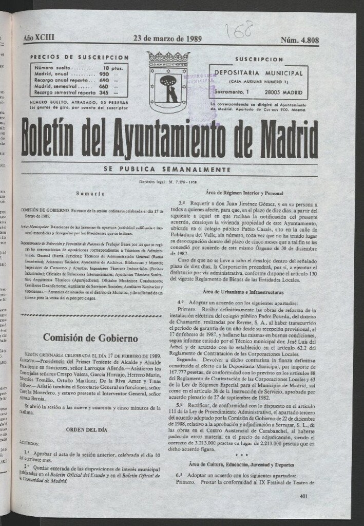 Miniatura de Boletín del Ayuntamiento de Madrid del 23 de marzo de 1989
