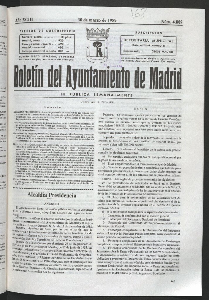 Miniatura de Boletín del Ayuntamiento de Madrid del 30 de marzo de 1989