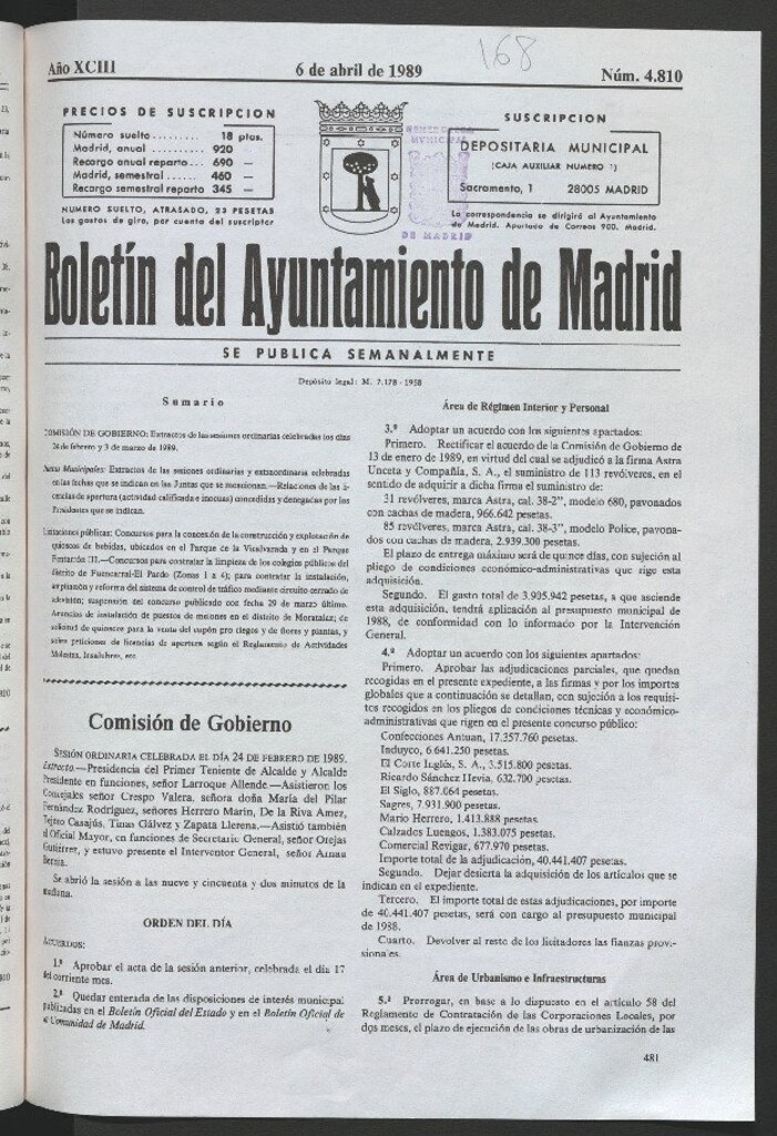 Miniatura de Boletín del Ayuntamiento de Madrid del 6 de abril de 1989