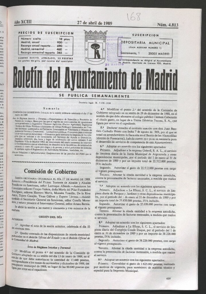 Miniatura de Boletín del Ayuntamiento de Madrid del 27 de abril de 1989