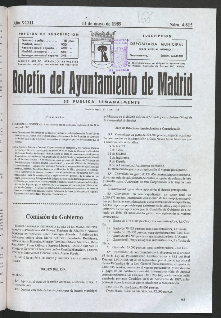 Miniatura de Boletín del Ayuntamiento de Madrid del 11 de mayo de 1989