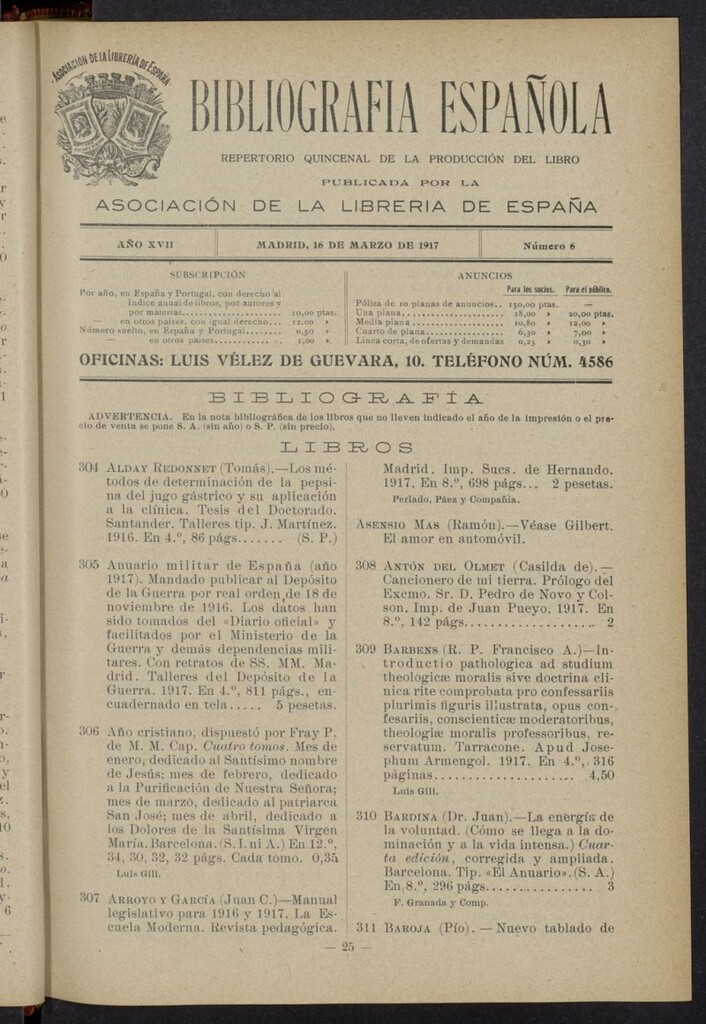 Miniatura de Bibliografía Española del 16 de marzo de 1917