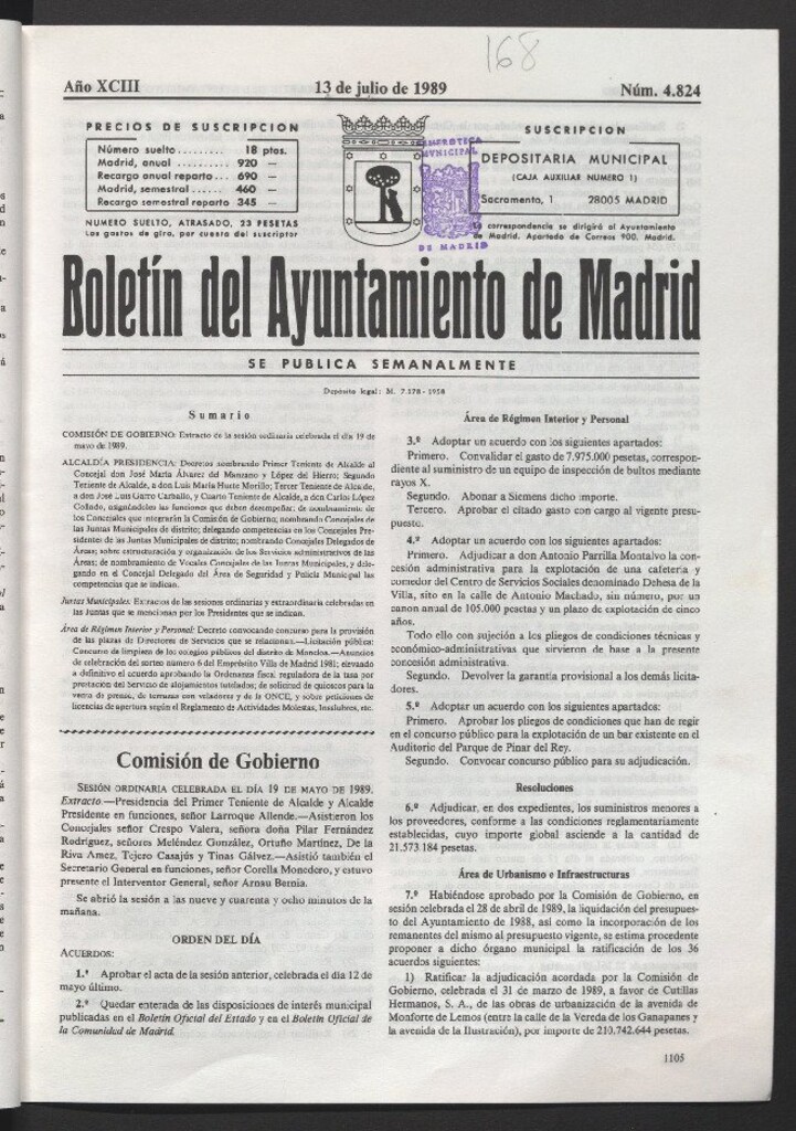 Miniatura de Boletín del Ayuntamiento de Madrid del 13 de julio de 1989