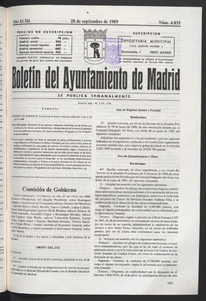 Miniatura de Boletín del Ayuntamiento de Madrid del 28 de septiembre de 1989