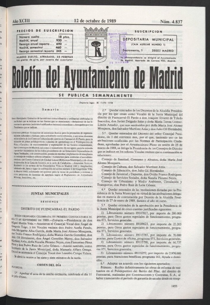 Miniatura de Boletín del Ayuntamiento de Madrid del 12 de octubre de 1989