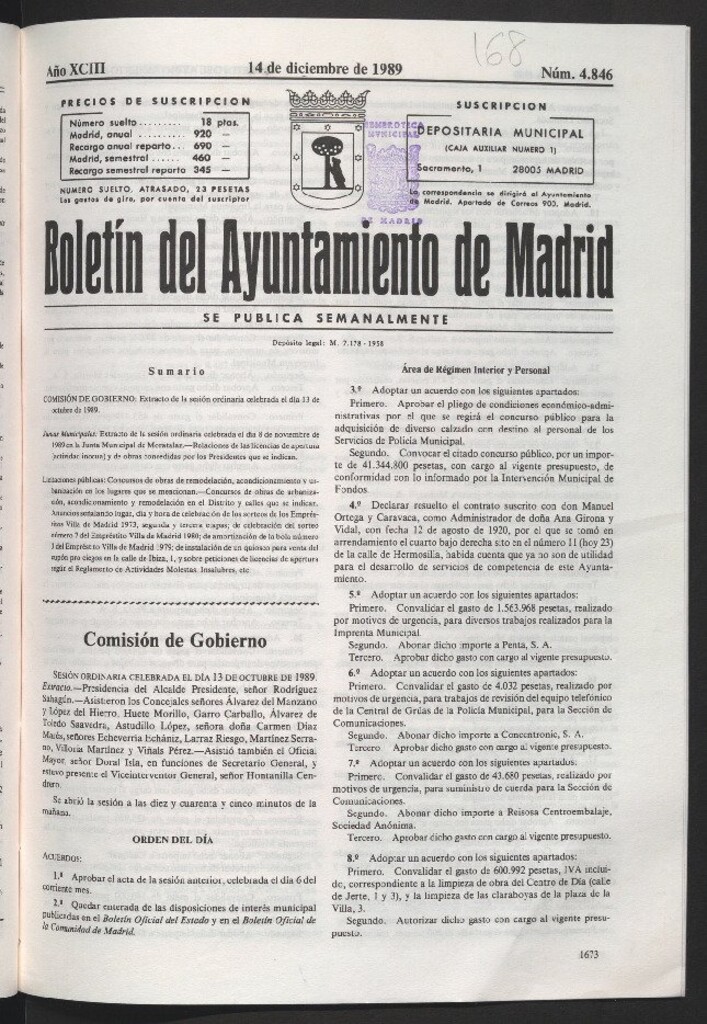 Miniatura de Boletín del Ayuntamiento de Madrid del 14 de diciembre de 1989