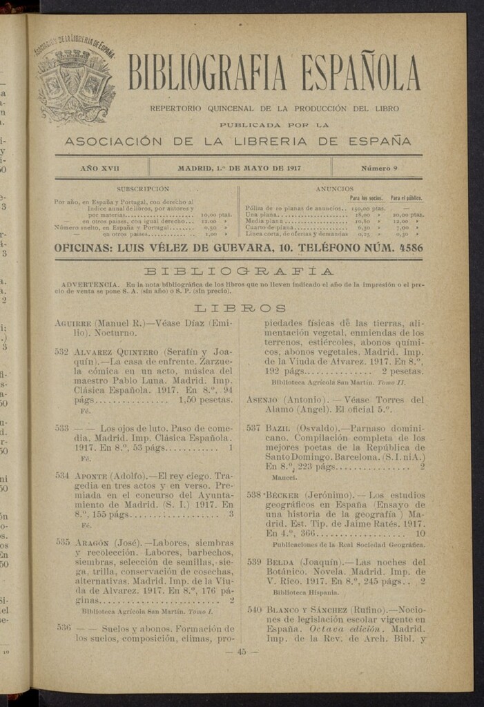 Miniatura de Bibliografía Española del 1 de mayo de 1917