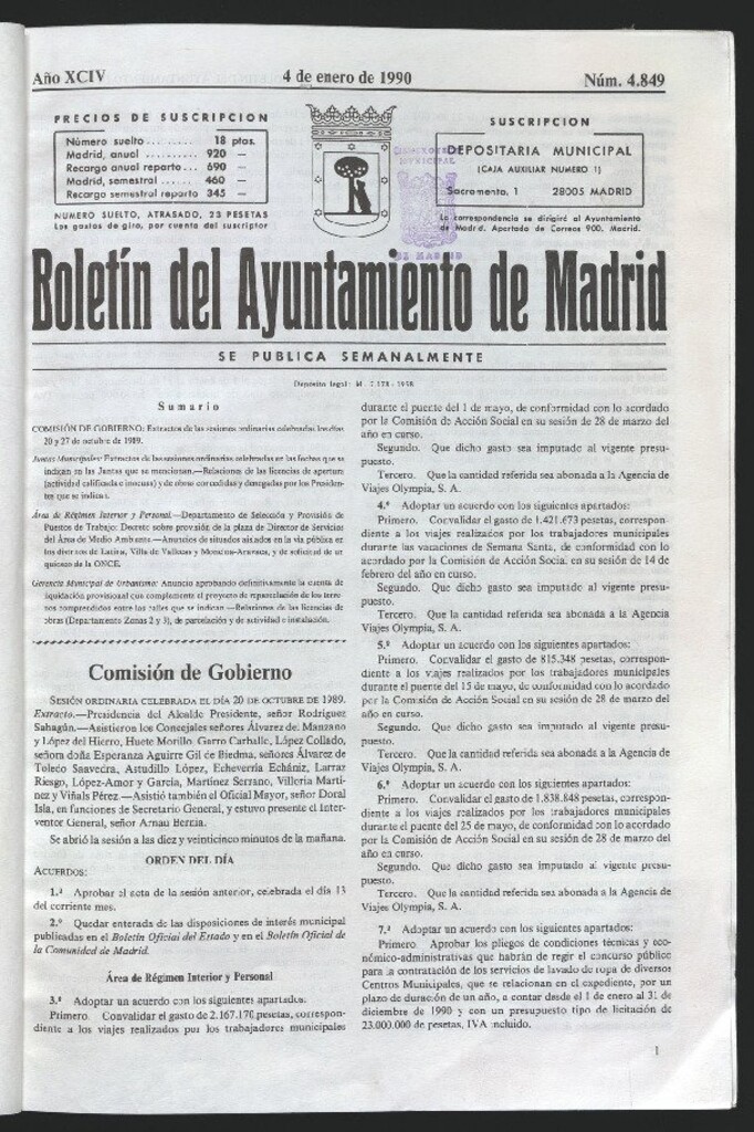 Miniatura de Boletín del Ayuntamiento de Madrid del 4 de enero de 1990