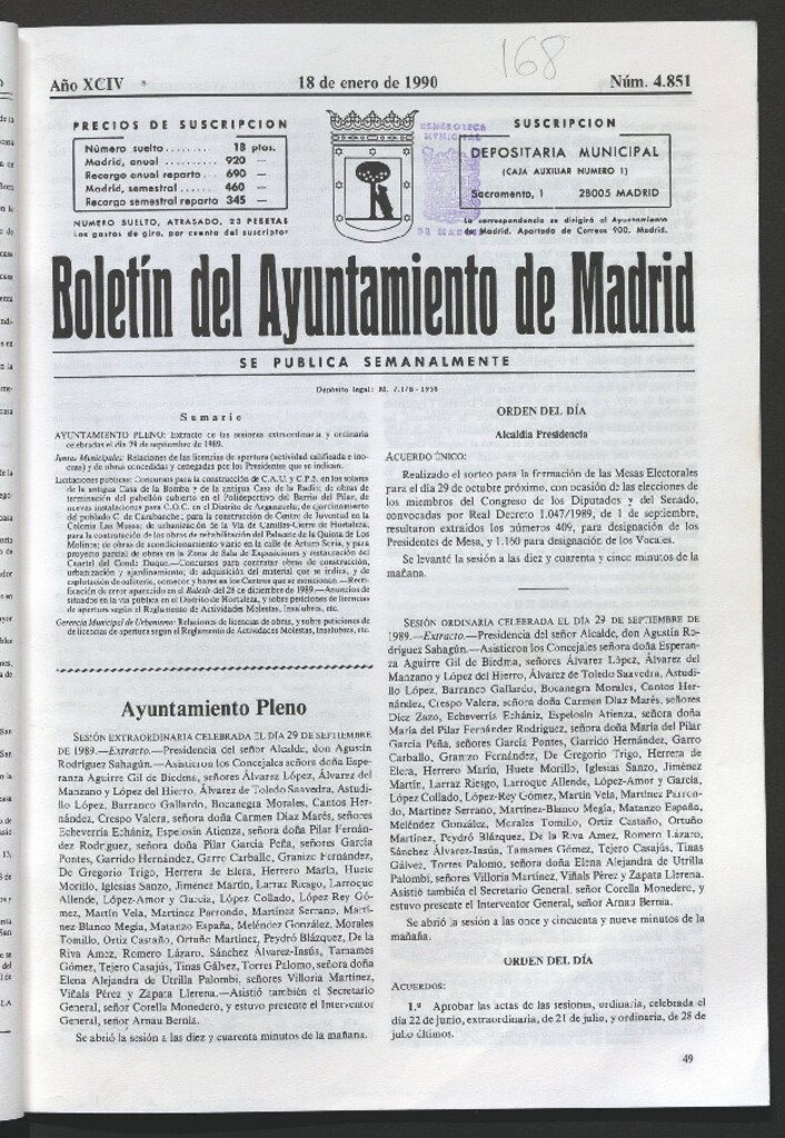 Miniatura de Boletín del Ayuntamiento de Madrid del 18 de enero de 1990