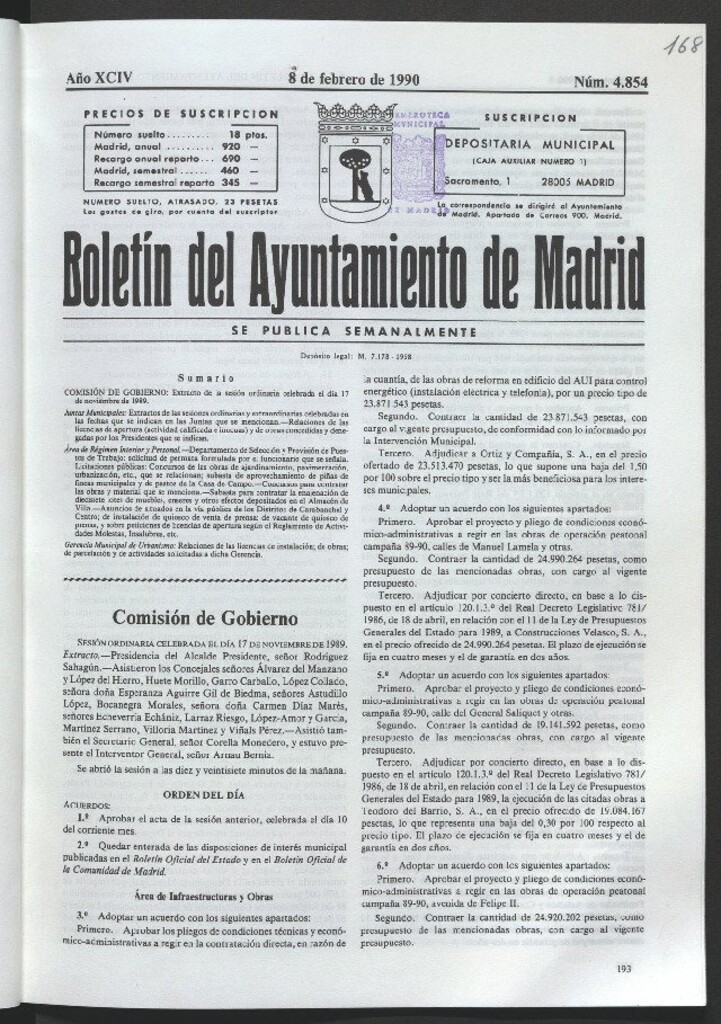 Miniatura de Boletín del Ayuntamiento de Madrid del 8 de febrero de 1990