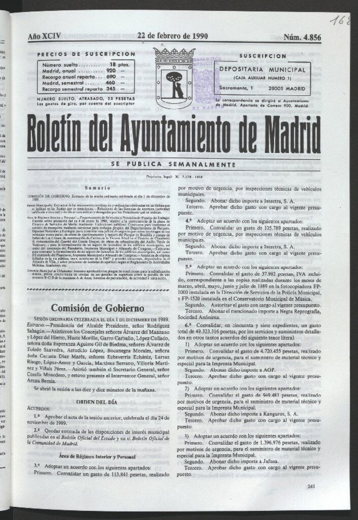 Miniatura de Boletín del Ayuntamiento de Madrid del 22 de febrero de 1990