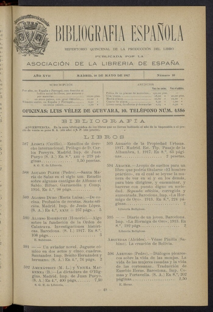 Miniatura de Bibliografía Española del 16 de mayo de 1917