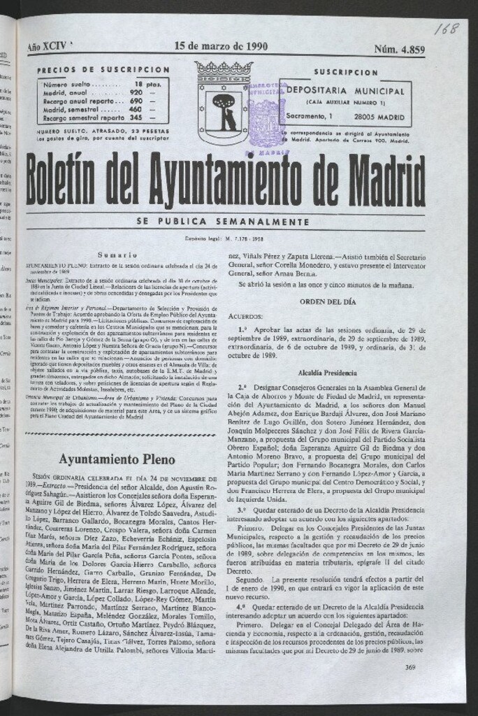 Miniatura de Boletín del Ayuntamiento de Madrid del 15 de marzo de 1990