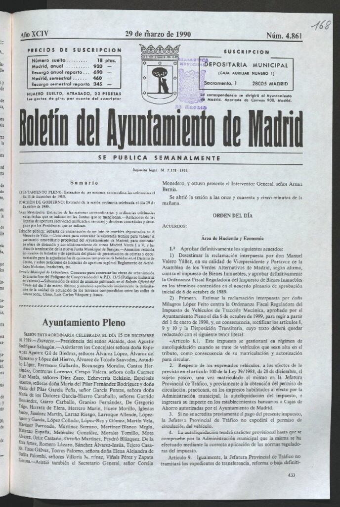 Miniatura de Boletín del Ayuntamiento de Madrid del 29 de marzo de 1990