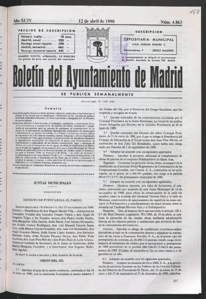 Miniatura de Boletín del Ayuntamiento de Madrid del 12 de abril de 1990