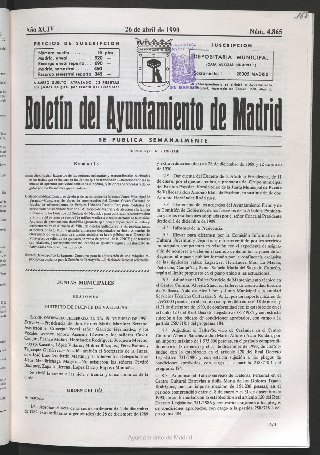 Miniatura de Boletín del Ayuntamiento de Madrid del 26 de abril de 1990